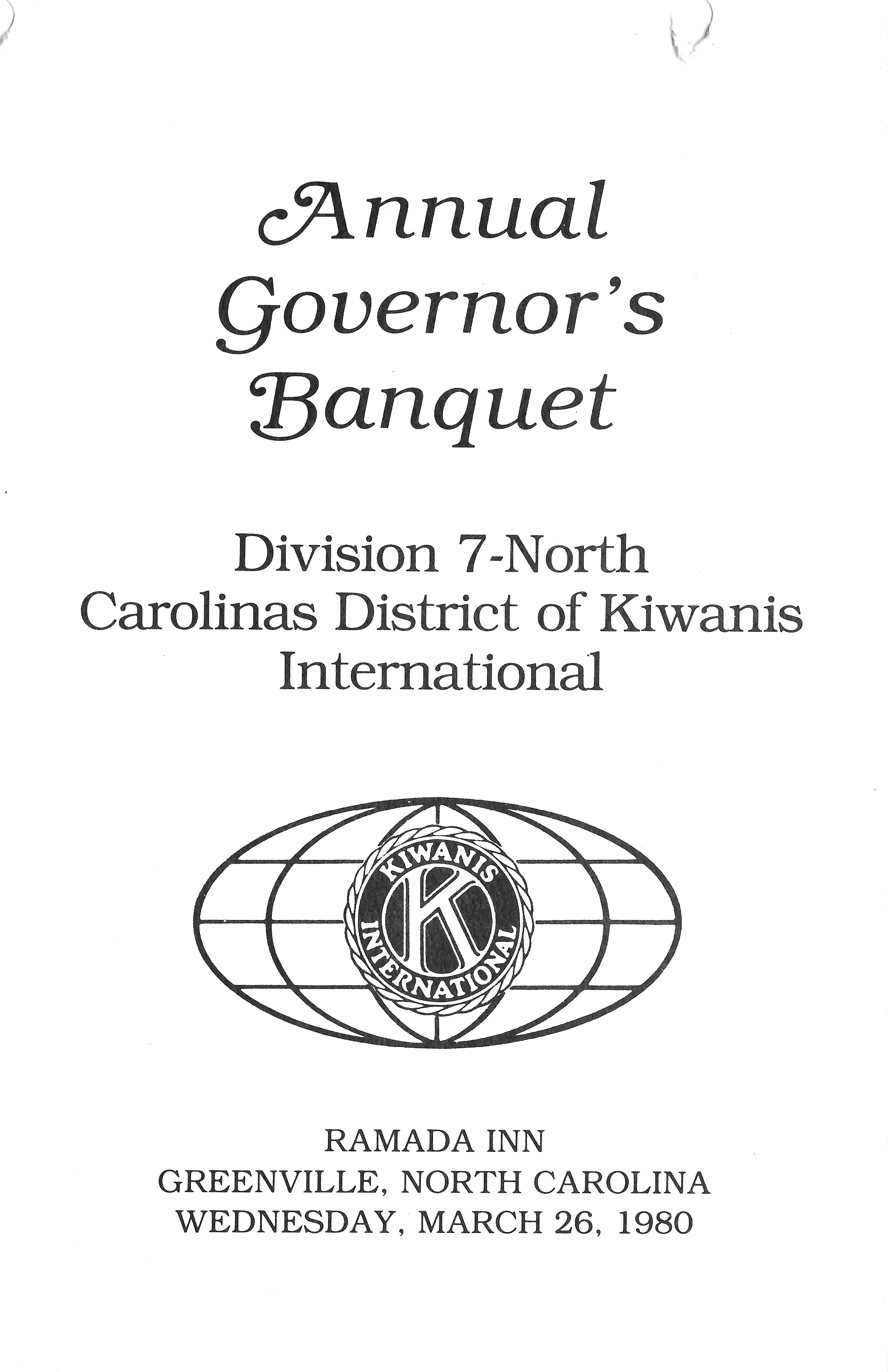 Governor's Banquet Kiwanis Program 1980